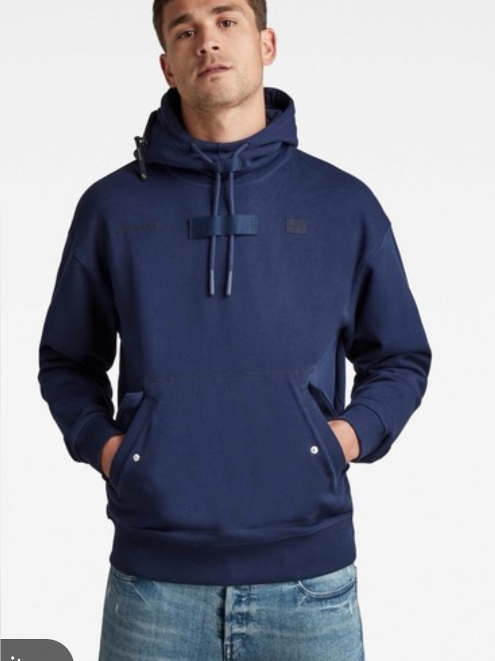 G-Star RAW Pocket Detail Loose Hoodie Men’s Small Navy Blue Techwear Utility 384